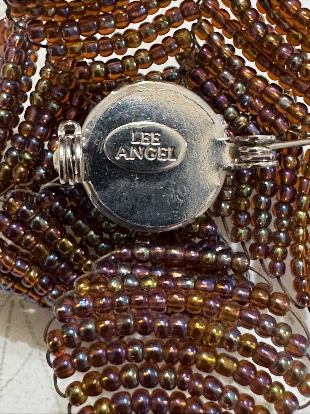 LEE ANGEL BEADED FLOWER PIN BROOCH - Picture 5 of 7